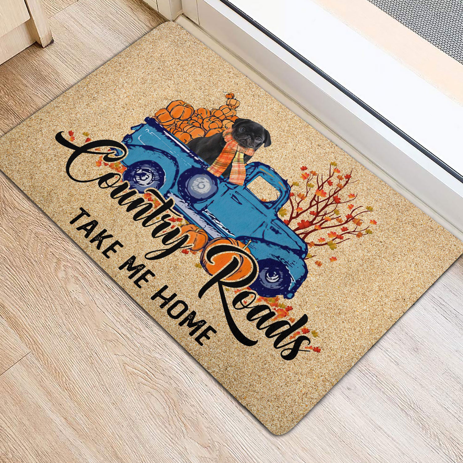 Ohaprints-Doormat-Outdoor-Indoor-Black-Pug-Country-Road-Take-Me-Home-Fall-Pumpkins-Autumn-Rubber-Door-Mat-1835-