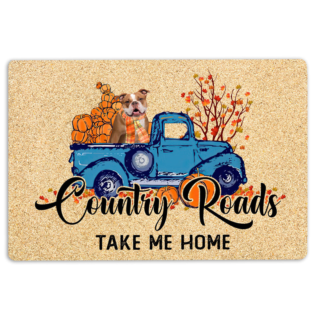 Ohaprints-Doormat-Outdoor-Indoor-English-Bulldog-Country-Road-Take-Me-Home-Fall-Pumpkins-Autumn-Rubber-Door-Mat-1836-18'' x 30''