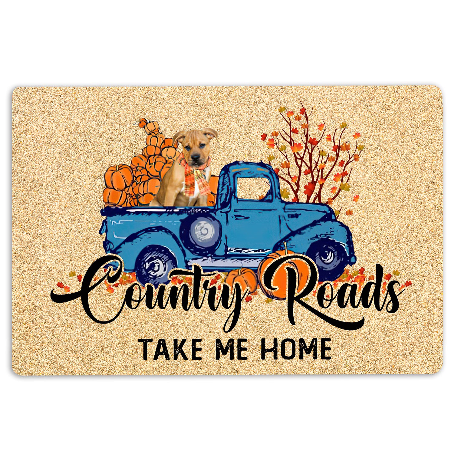 Ohaprints-Doormat-Outdoor-Indoor-Staffordshire-Dog-Country-Road-Take-Me-Home-Fall-Pumpkins-Autumn-Rubber-Door-Mat-1837-18'' x 30''