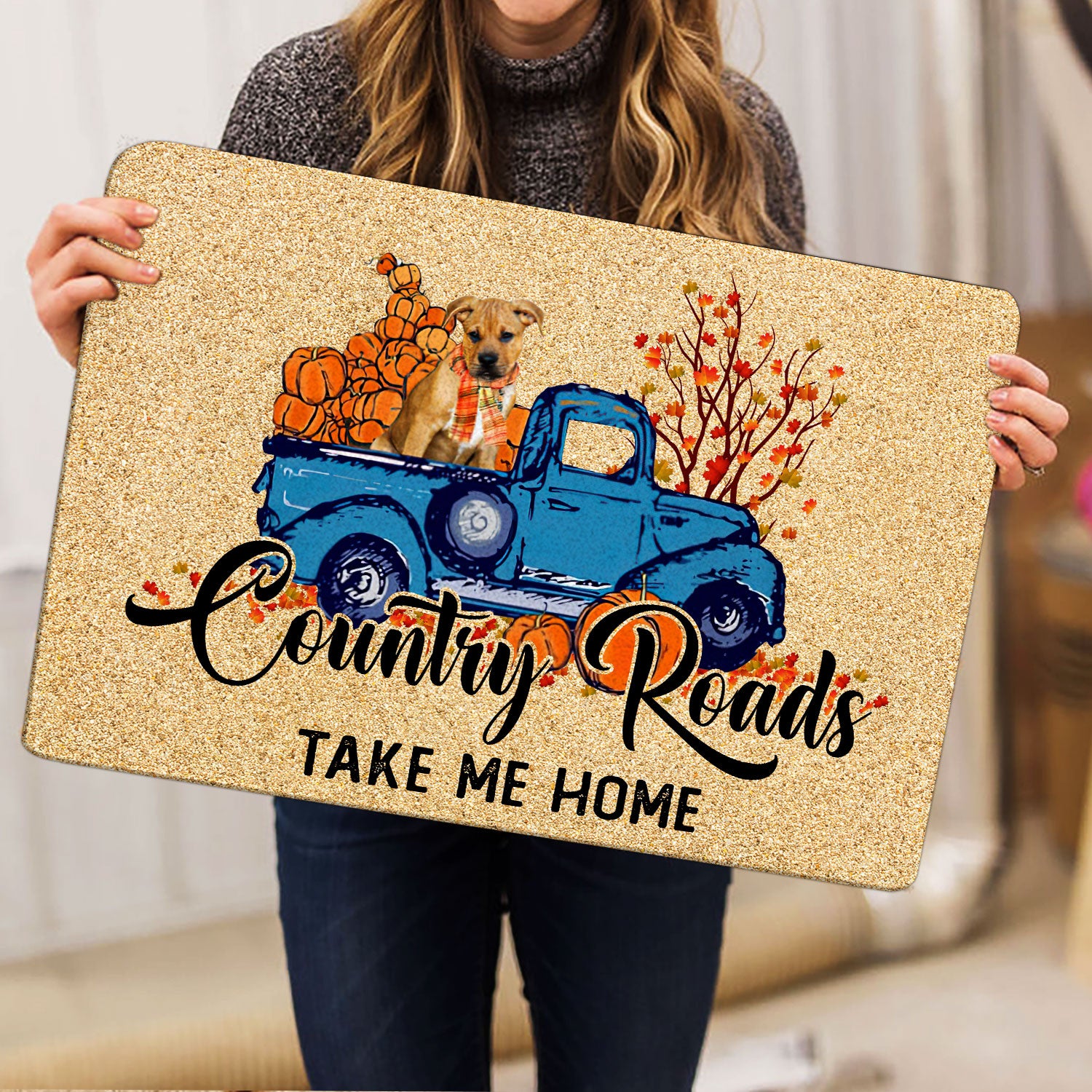 Ohaprints-Doormat-Outdoor-Indoor-Staffordshire-Dog-Country-Road-Take-Me-Home-Fall-Pumpkins-Autumn-Rubber-Door-Mat-1837-