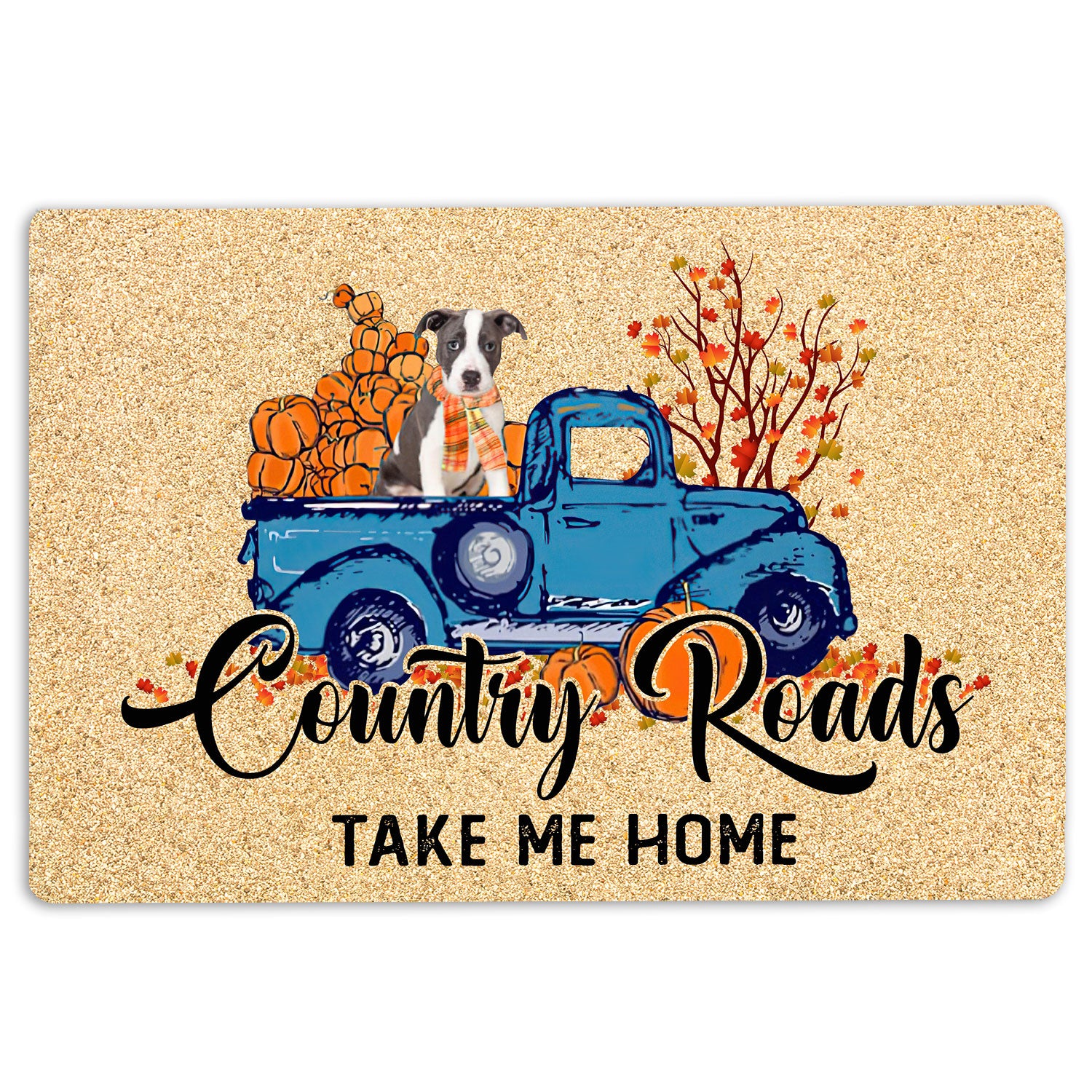 Ohaprints-Doormat-Outdoor-Indoor-Pitbull-Dog-Country-Road-Take-Me-Home-Fall-Pumpkins-Autumn-Rubber-Door-Mat-1838-18'' x 30''