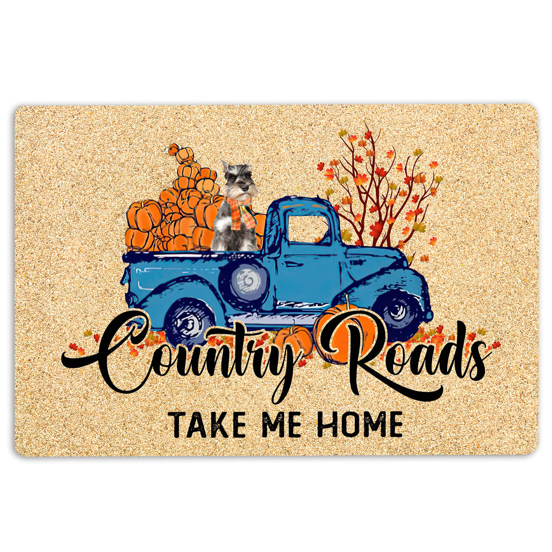 Ohaprints-Doormat-Outdoor-Indoor-Miniature-Schnauzer-Dog-Country-Road-Take-Me-Home-Fall-Pumpkins-Rubber-Door-Mat-1839-18'' x 30''