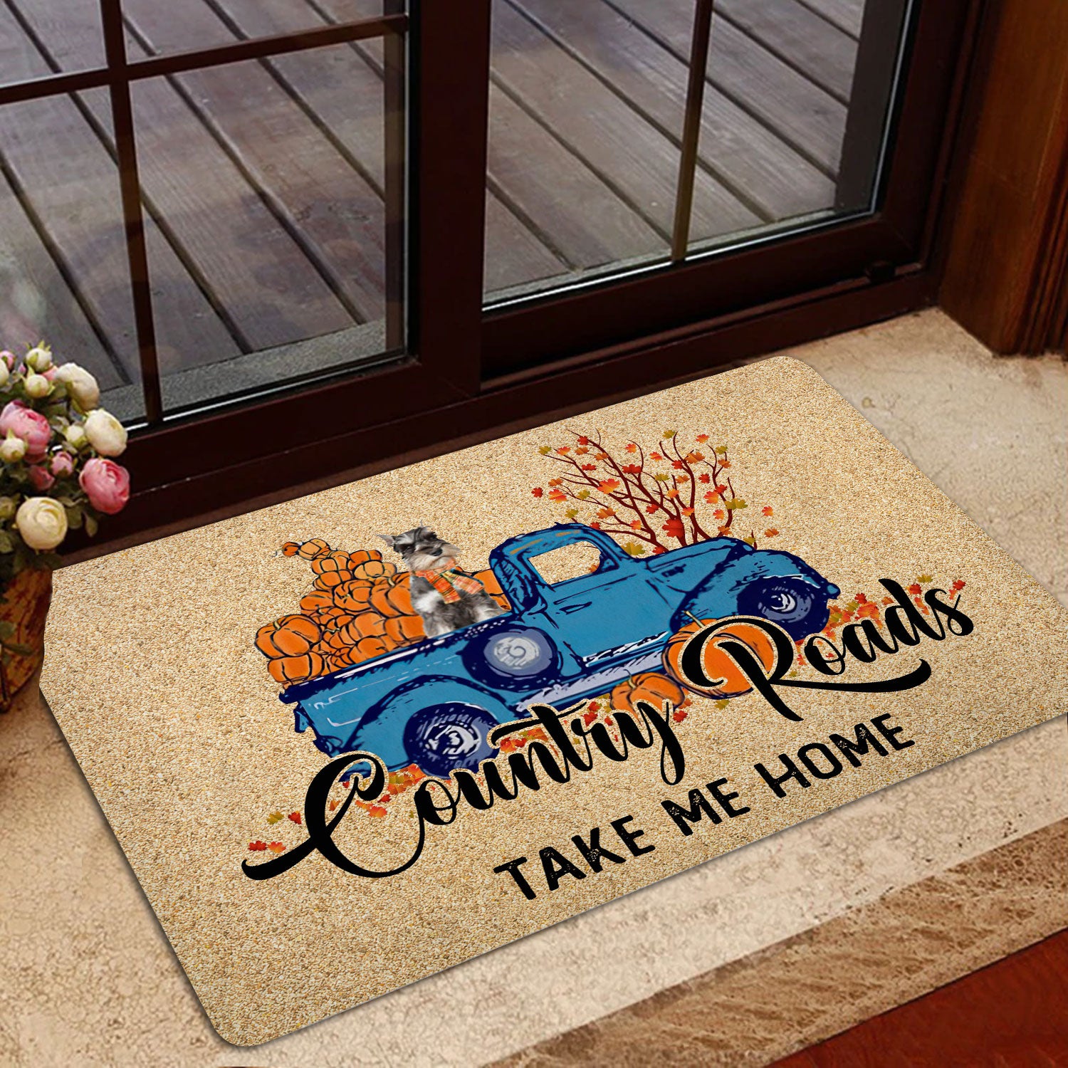 Ohaprints-Doormat-Outdoor-Indoor-Miniature-Schnauzer-Dog-Country-Road-Take-Me-Home-Fall-Pumpkins-Rubber-Door-Mat-1839-