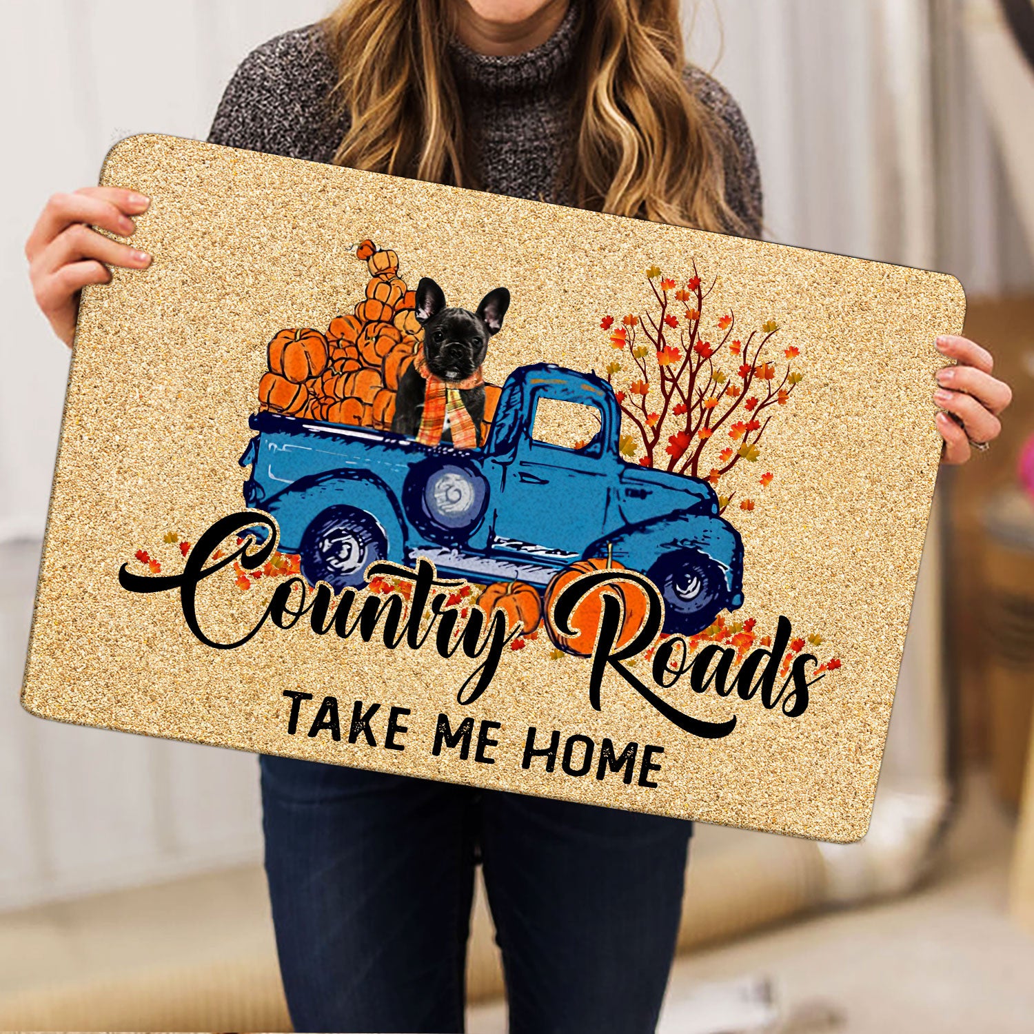 Ohaprints-Doormat-Outdoor-Indoor-French-Bulldog-Country-Road-Take-Me-Home-Fall-Pumpkins-Autumn-Rubber-Door-Mat-1842-