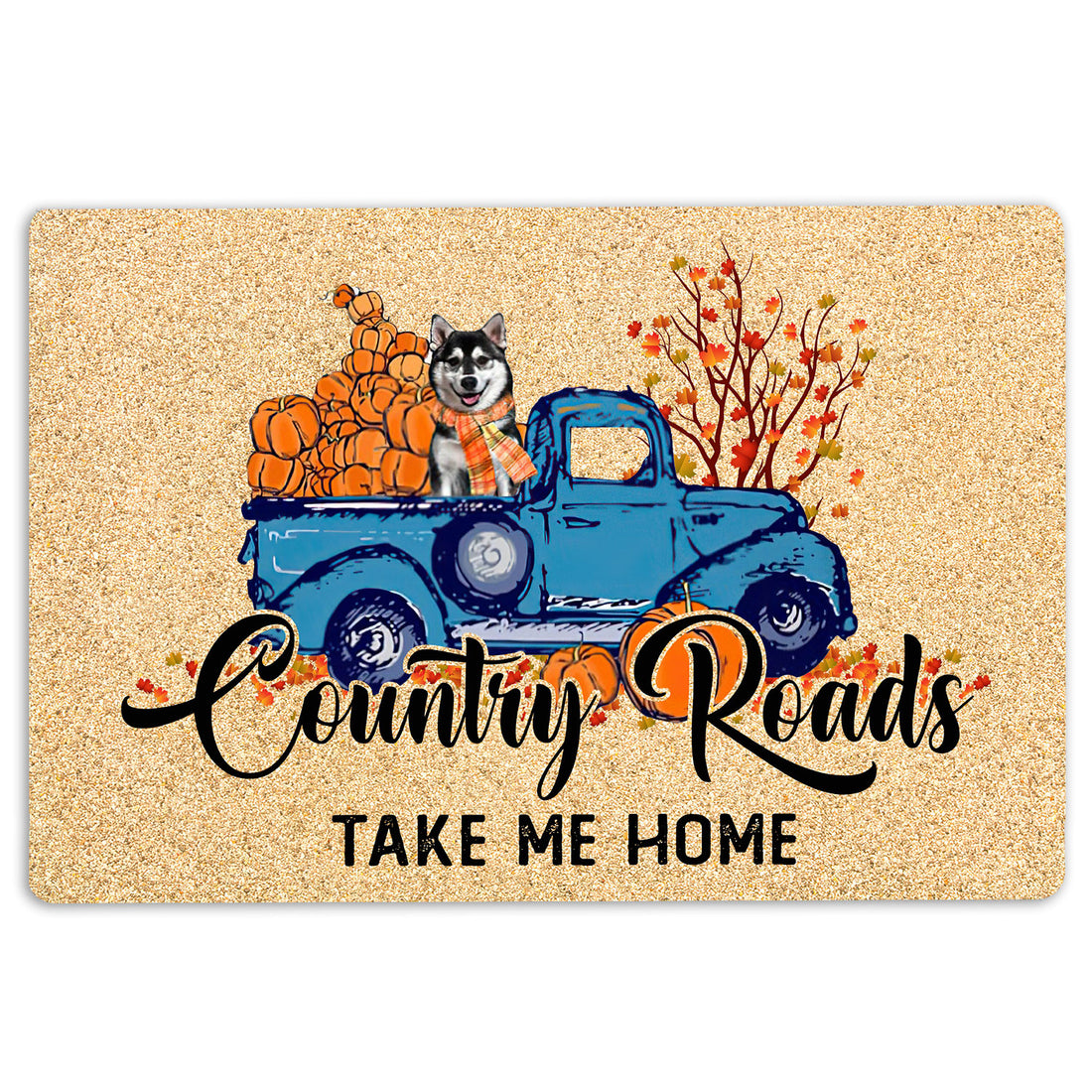 Ohaprints-Doormat-Outdoor-Indoor-Husky-Dog-Country-Road-Take-Me-Home-Fall-Pumpkins-Autumn-Rubber-Door-Mat-1843-18'' x 30''