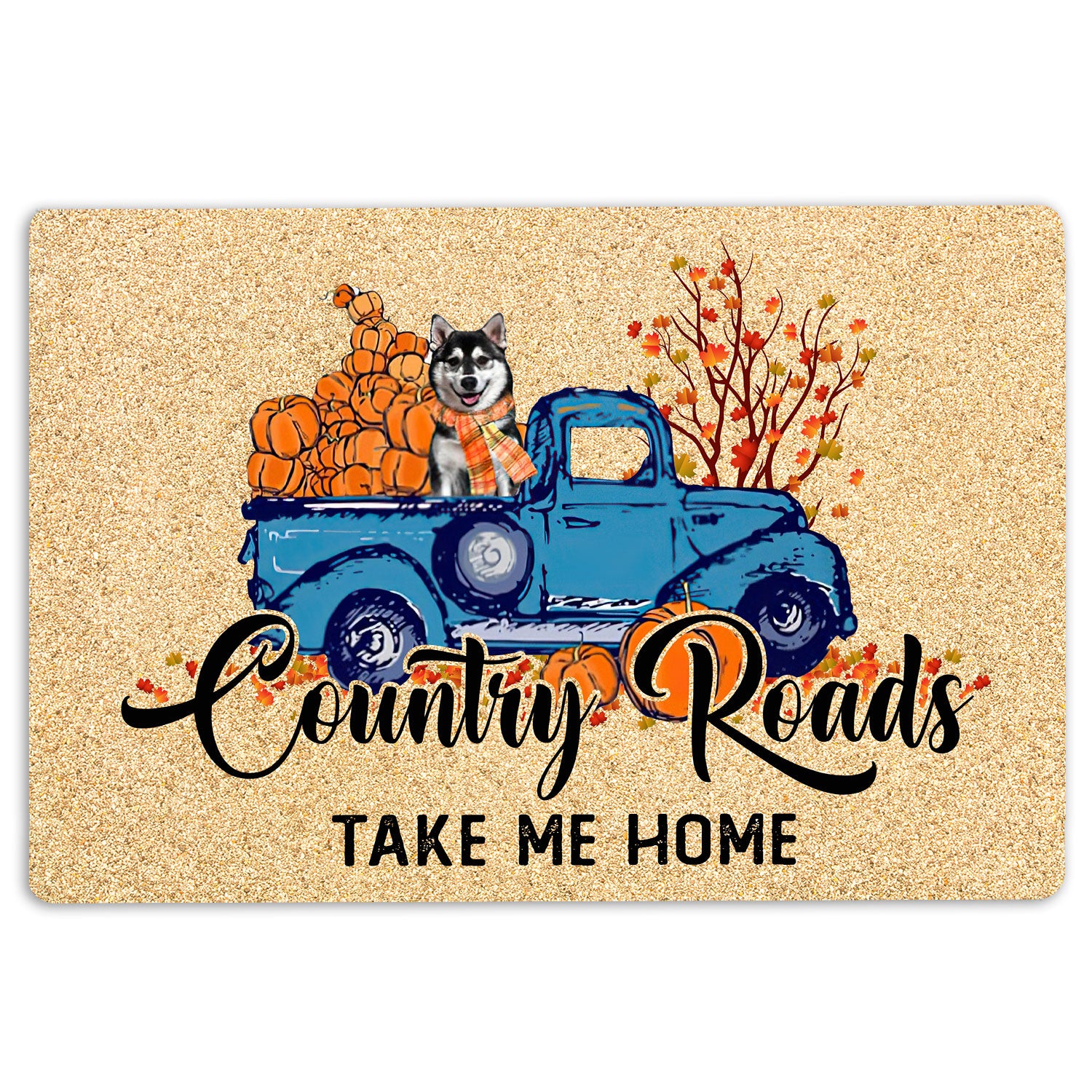 Ohaprints-Doormat-Outdoor-Indoor-Husky-Dog-Country-Road-Take-Me-Home-Fall-Pumpkins-Autumn-Rubber-Door-Mat-1843-18'' x 30''