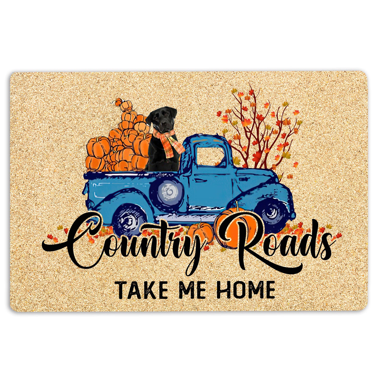 Ohaprints-Doormat-Outdoor-Indoor-Black-Labrador-Dog-Country-Road-Take-Me-Home-Fall-Pumpkin-Autumn-Rubber-Door-Mat-1844-18'' x 30''