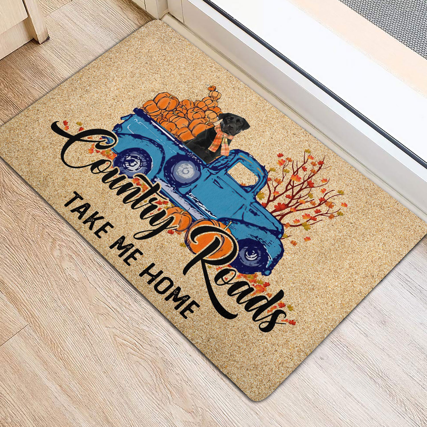 Ohaprints-Doormat-Outdoor-Indoor-Black-Labrador-Dog-Country-Road-Take-Me-Home-Fall-Pumpkin-Autumn-Rubber-Door-Mat-1844-