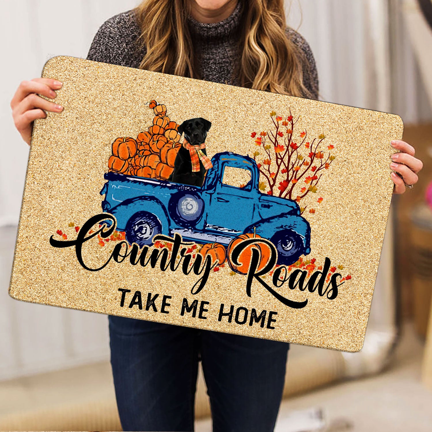 Ohaprints-Doormat-Outdoor-Indoor-Black-Labrador-Dog-Country-Road-Take-Me-Home-Fall-Pumpkin-Autumn-Rubber-Door-Mat-1844-