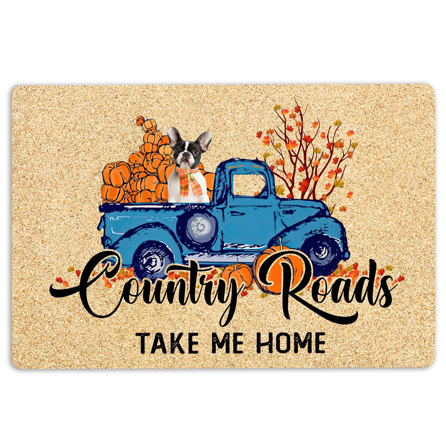 Ohaprints-Doormat-Outdoor-Indoor-English-Bulldog-Country-Road-Take-Me-Home-Fall-Pumpkins-Autumn-Rubber-Door-Mat-1845-18'' x 30''