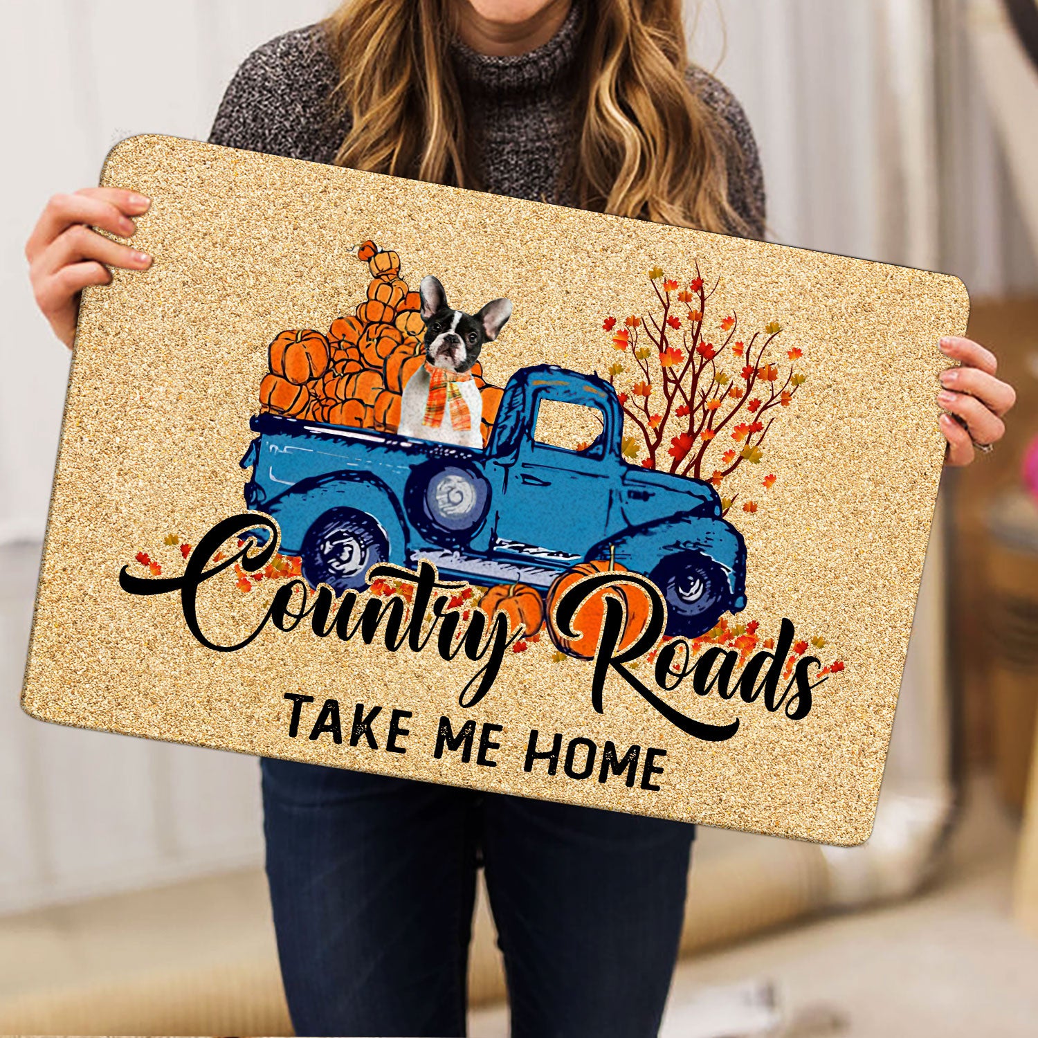 Ohaprints-Doormat-Outdoor-Indoor-English-Bulldog-Country-Road-Take-Me-Home-Fall-Pumpkins-Autumn-Rubber-Door-Mat-1845-