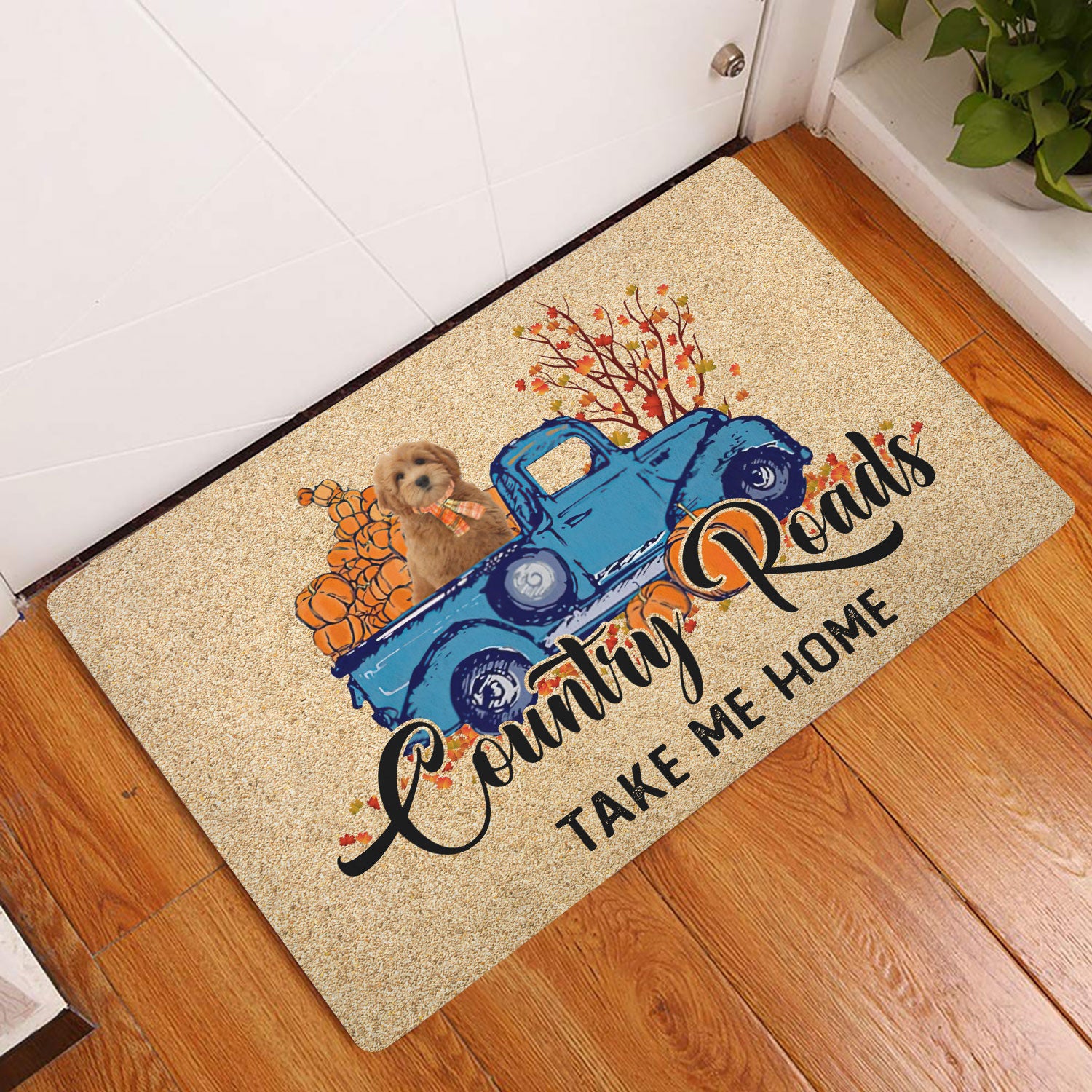 Ohaprints-Doormat-Outdoor-Indoor-Goldendoodle-Dog-Country-Road-Take-Me-Home-Fall-Pumpkins-Autumn-Rubber-Door-Mat-1846-