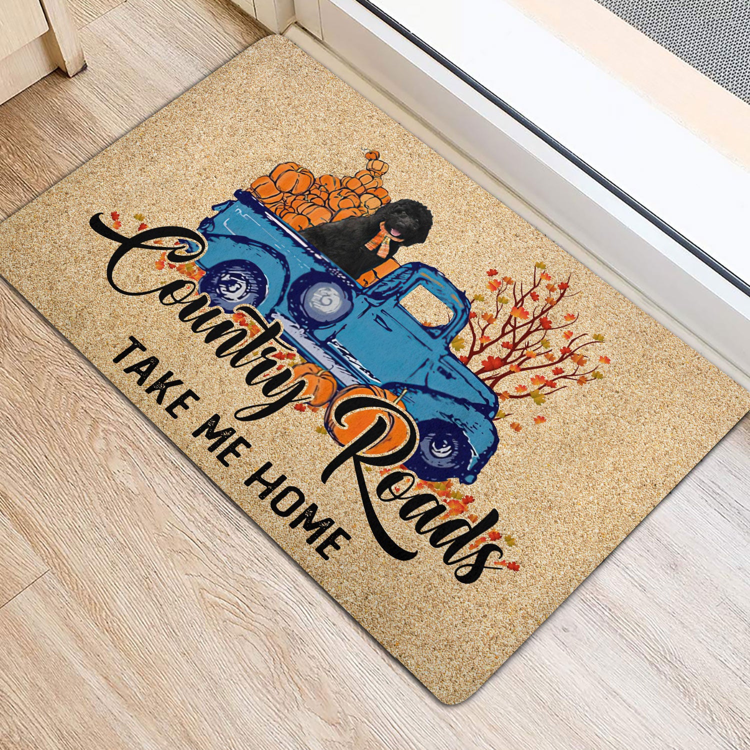 Ohaprints-Doormat-Outdoor-Indoor-Black-Goldendoodle-Country-Road-Take-Me-Home-Fall-Pumpkin-Autumn-Rubber-Door-Mat-1847-