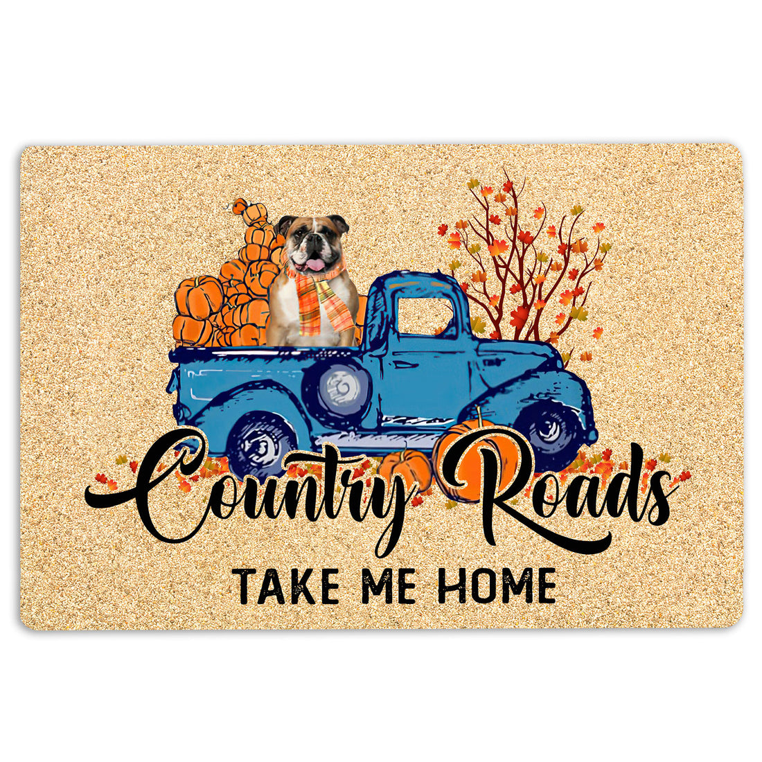 Ohaprints-Doormat-Outdoor-Indoor-Bulldog-Country-Road-Take-Me-Home-Fall-Pumpkins-Autumn-Rubber-Door-Mat-1848-18'' x 30''