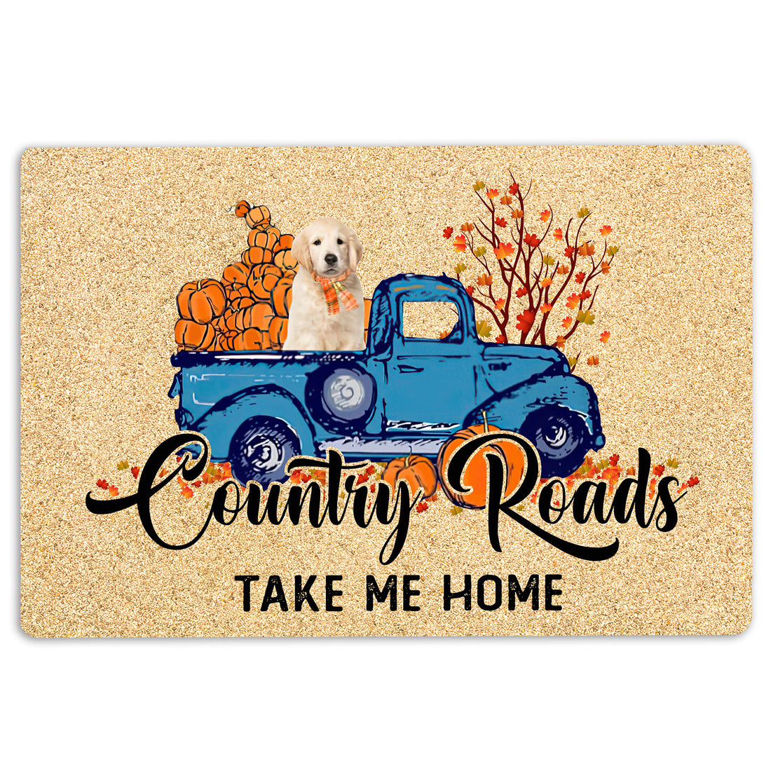 Ohaprints-Doormat-Outdoor-Indoor-Golden-Retriever-Country-Road-Take-Me-Home-Fall-Pumpkins-Autumn-Rubber-Door-Mat-1849-18'' x 30''