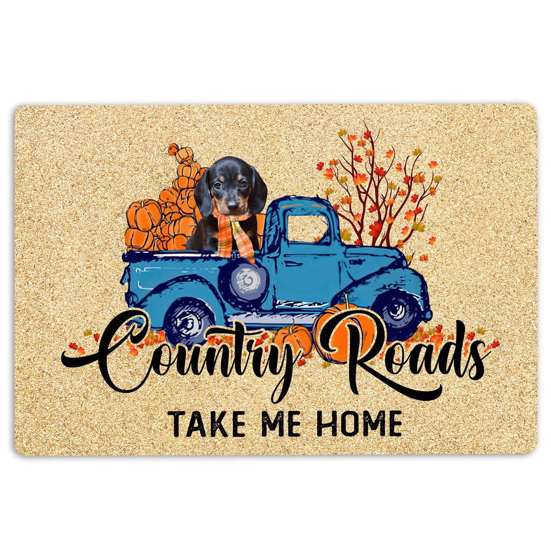 Ohaprints-Doormat-Outdoor-Indoor-Dachshund-Dog-Country-Road-Take-Me-Home-Fall-Pumpkins-Autumn-Rubber-Door-Mat-1853-18'' x 30''