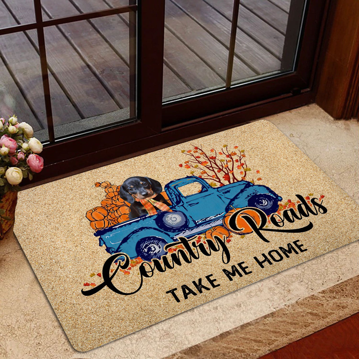 Ohaprints-Doormat-Outdoor-Indoor-Dachshund-Dog-Country-Road-Take-Me-Home-Fall-Pumpkins-Autumn-Rubber-Door-Mat-1853-