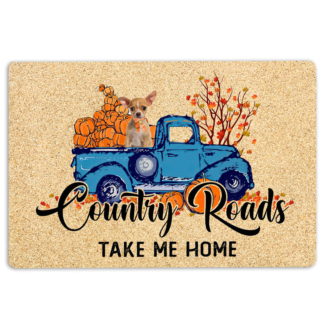 Ohaprints-Doormat-Outdoor-Indoor-Chihuahua-Dog-Country-Road-Take-Me-Home-Fall-Pumpkins-Autumn-Rubber-Door-Mat-1854-18'' x 30''