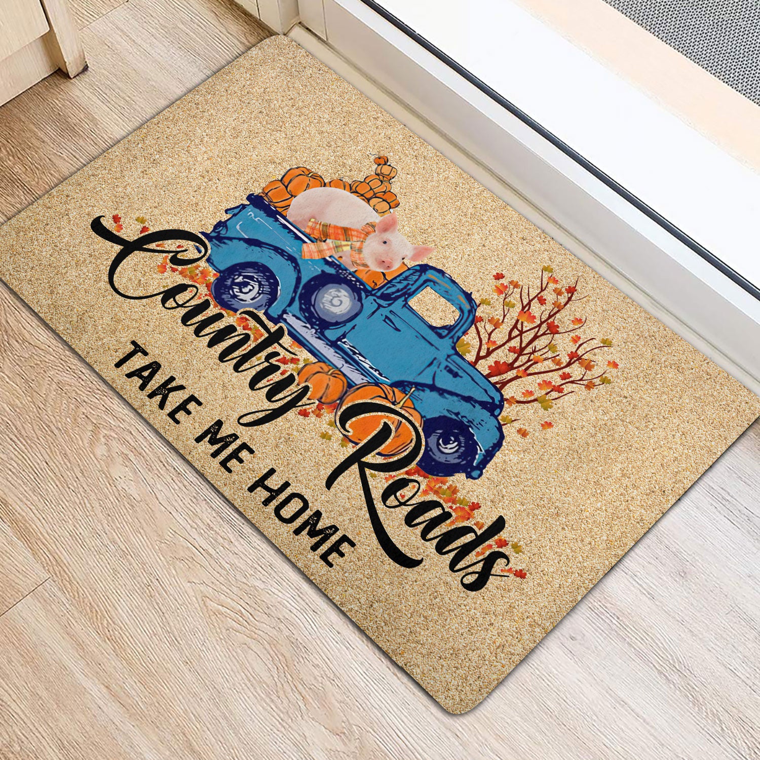 Ohaprints-Doormat-Outdoor-Indoor-Pig-Farm-Animal-Country-Road-Take-Me-Home-Fall-Pumpkins-Autumn-Rubber-Door-Mat-1855-