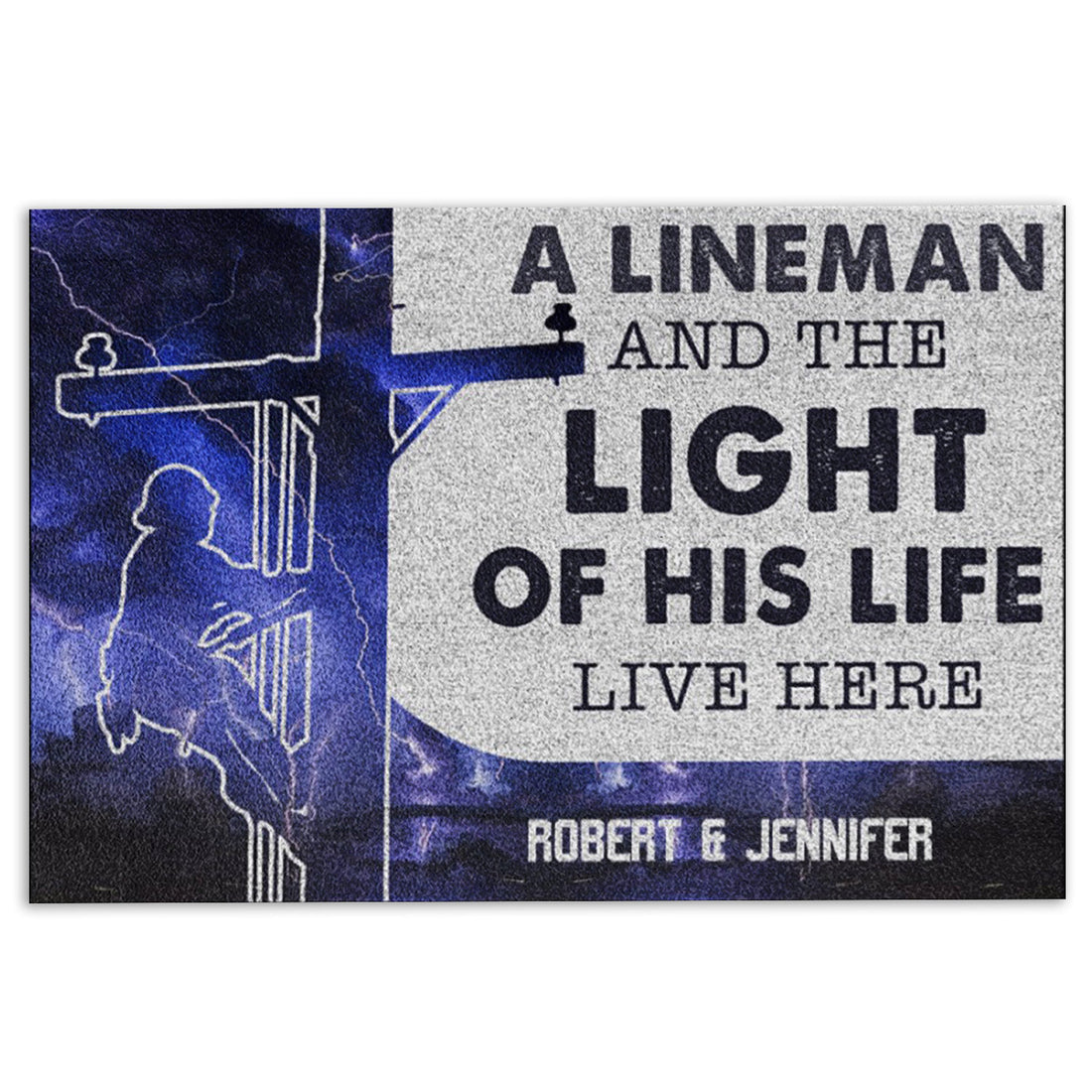 Ohaprints-Doormat-Outdoor-Indoor-Lineman-Light-Of-His-Life-Live-Here-Custom-Personalized-Name-Rubber-Door-Mat-895-18'' x 30''