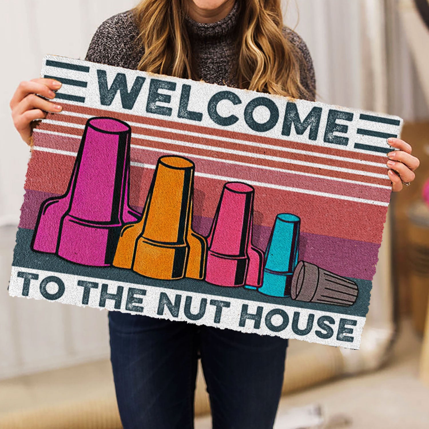 Ohaprints-Doormat-Outdoor-Indoor-Lineman-Welcome-To-The-Nut-House-Electrician-Lineman-Rubber-Door-Mat-896-