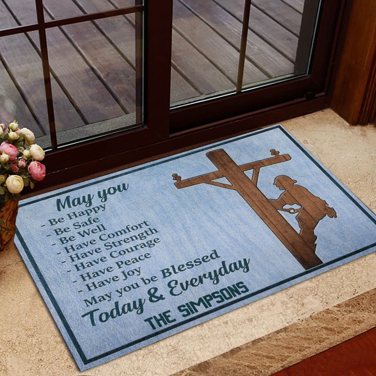 Ohaprints-Doormat-Outdoor-Indoor-Lineman-May-You-Be-Happy-Electrician-Custom-Personalized-Name-Rubber-Door-Mat-897-