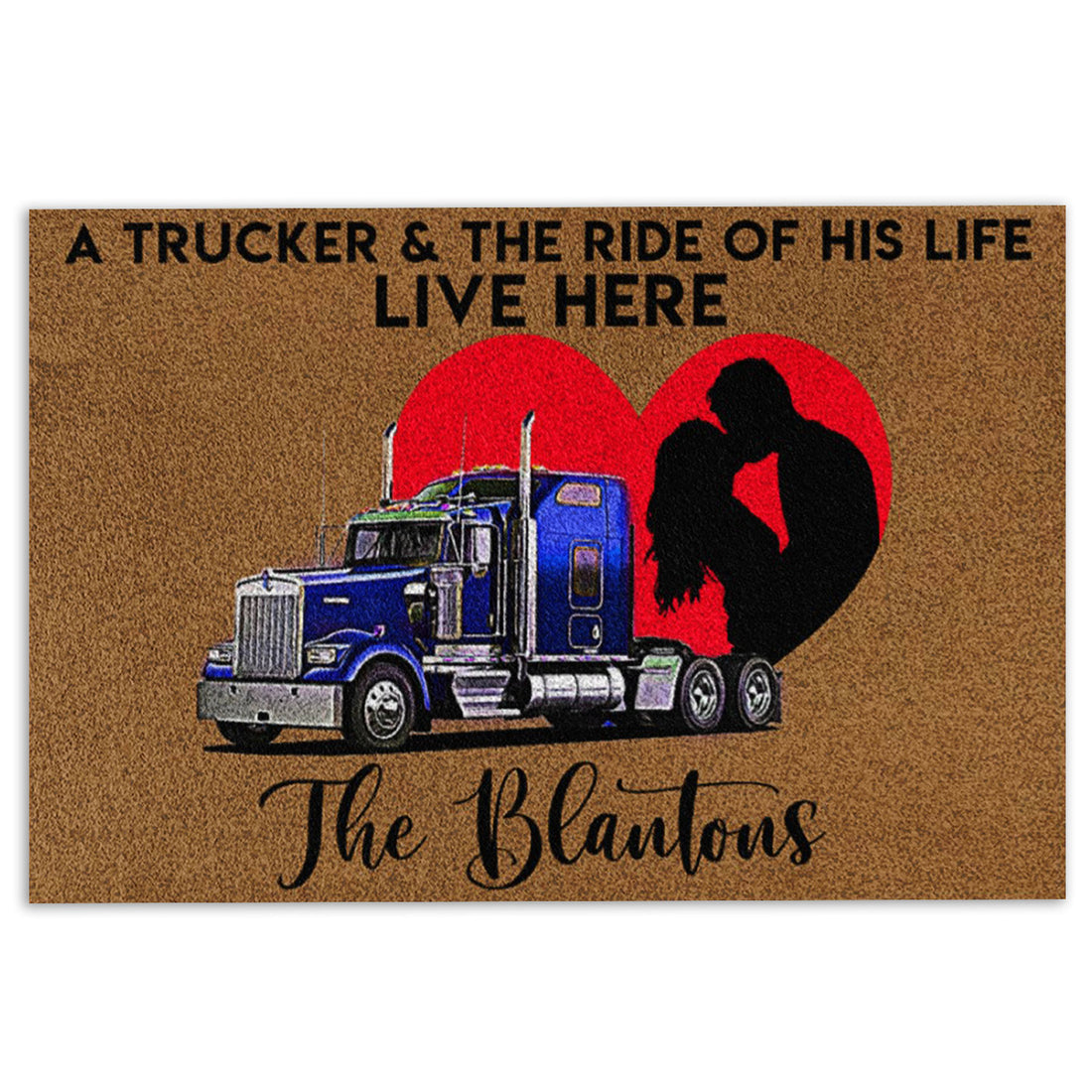 Ohaprints-Doormat-Outdoor-Indoor-Trucker-And-The-Ride-Of-His-Life-Here-Custom-Personalized-Name-Rubber-Door-Mat-903-18'' x 30''