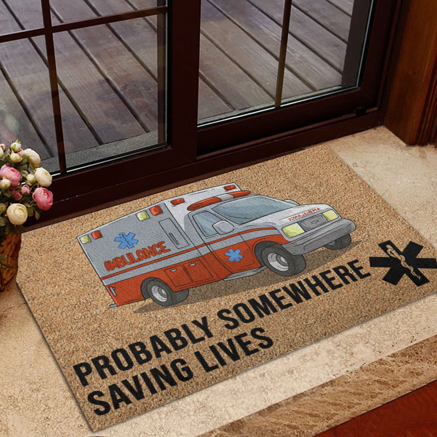 Ohaprints Doormat Outdoor Indoor Emt Paramedic Probably Somewhere
