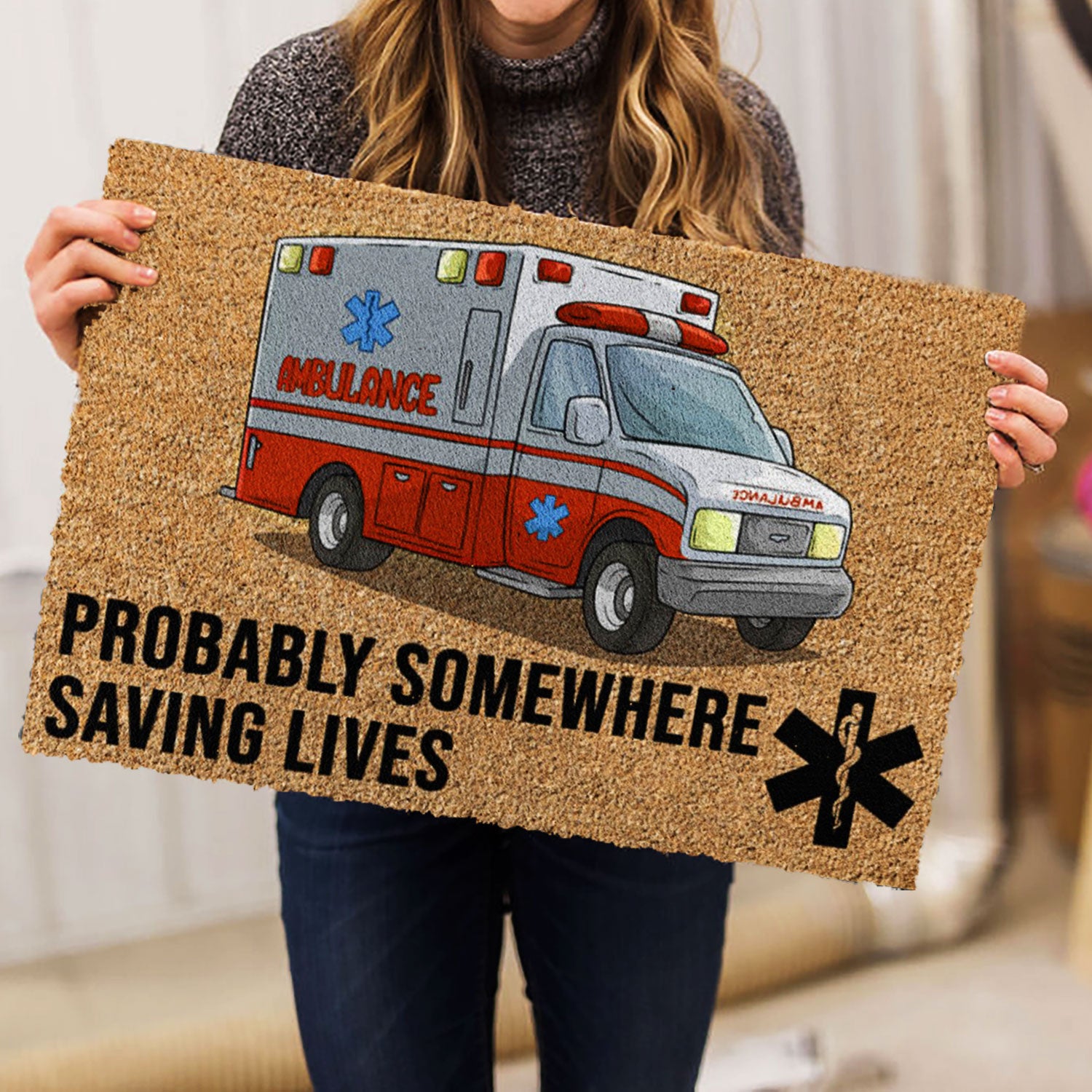 Ohaprints Doormat Outdoor Indoor Emt Paramedic Probably Somewhere