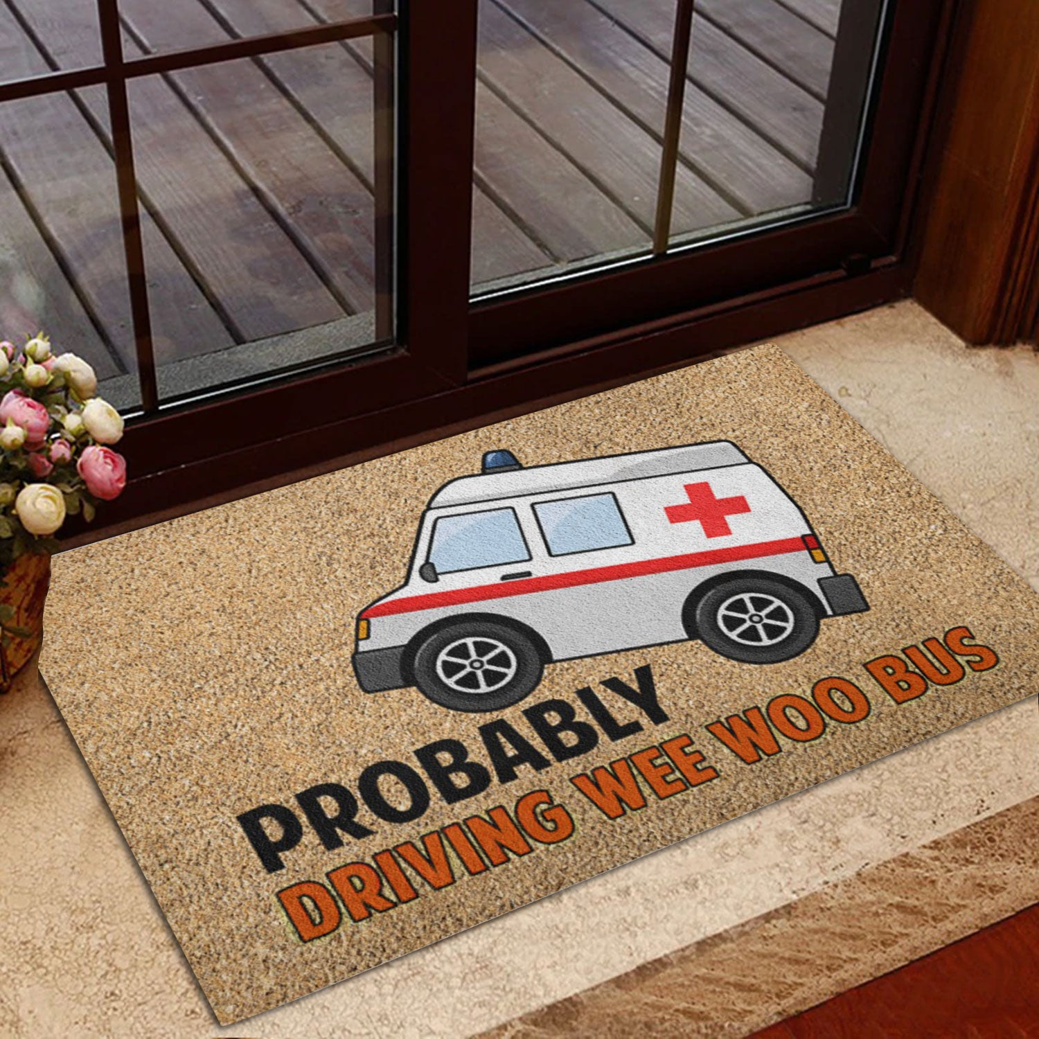 Ohaprints-Doormat-Outdoor-Indoor-Emt-Paramedic-Probably-Driving-Wee-Woo-Bus-Rubber-Door-Mat-911-