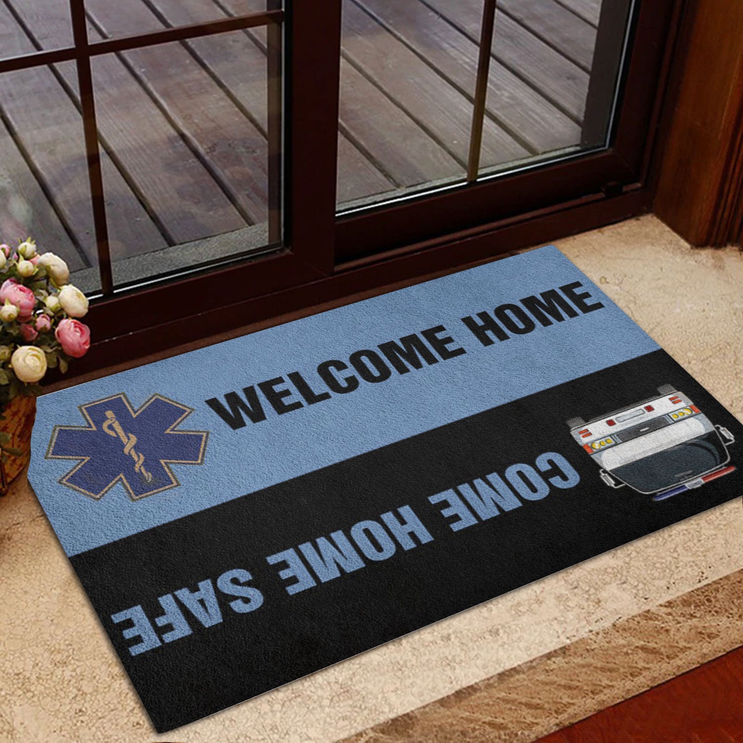 Ohaprints-Doormat-Outdoor-Indoor-Police-Come-Home-Safe-Back-The-Blue-Thin-Blue-Line-Rubber-Door-Mat-914-