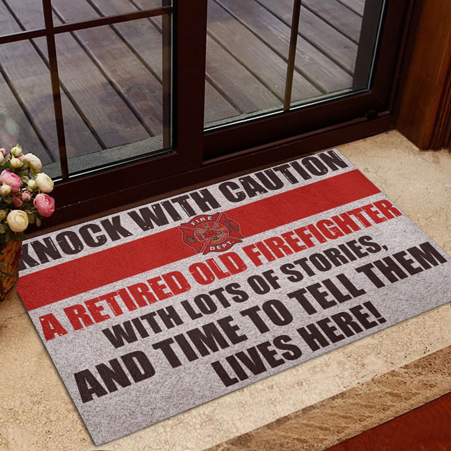 Ohaprints-Doormat-Outdoor-Indoor-Firefighter-Knock-With-Caution-Retired-Firefighter-Thin-Red-Line-Rubber-Door-Mat-920-