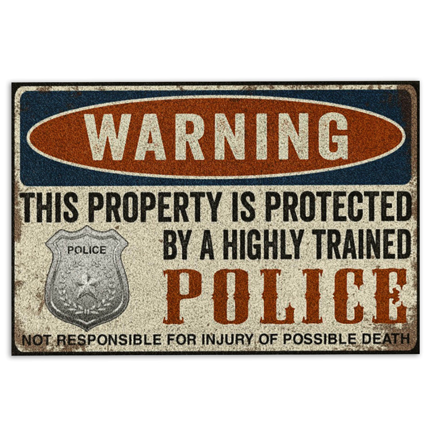 Ohaprints-Doormat-Outdoor-Indoor-Police-This-Property-Is-Protected-Thin-Blue-Line-Rubber-Door-Mat-938-18'' x 30''