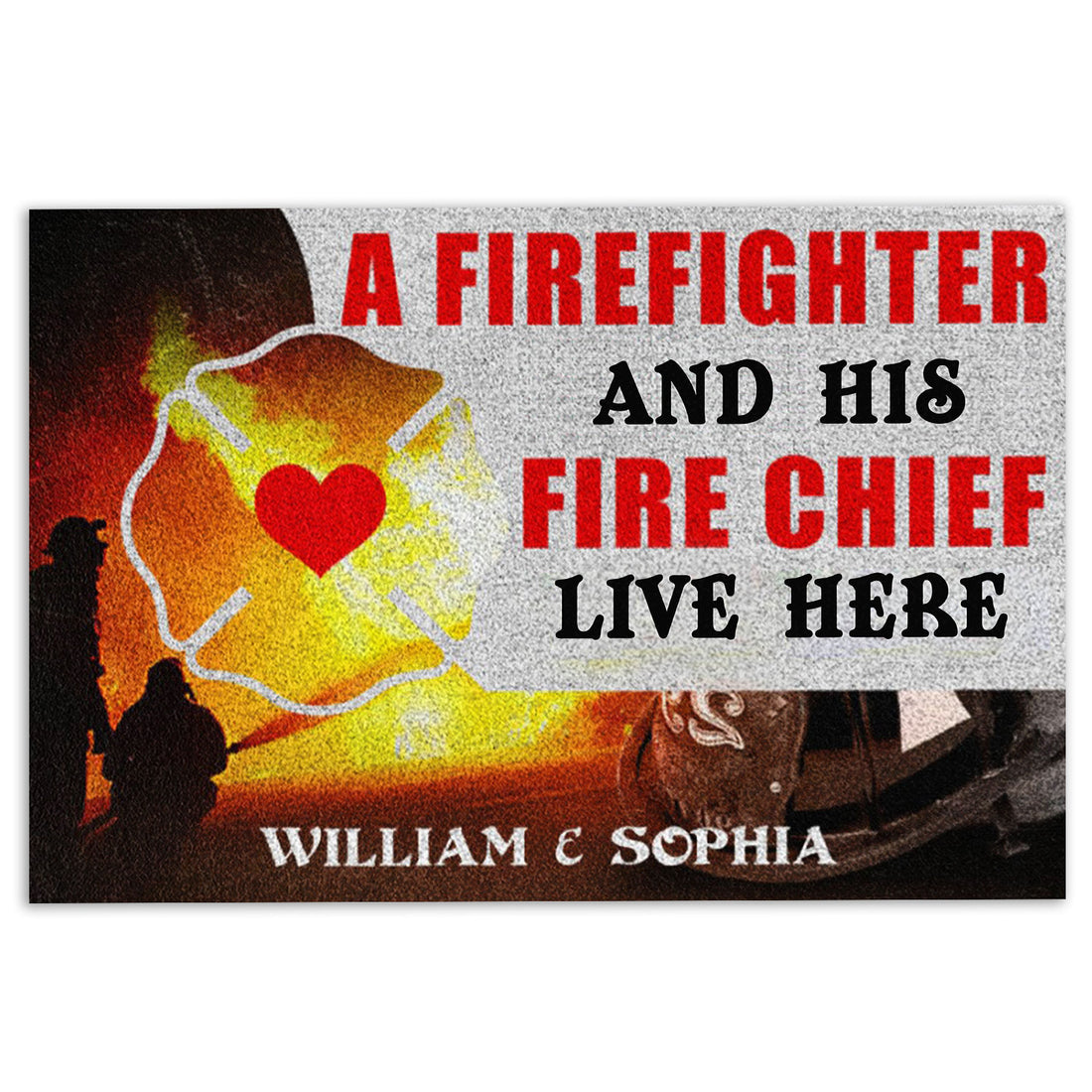 Ohaprints-Doormat-Outdoor-Indoor-Firefighter-And-Fire-Chief-Live-Here-Custom-Personalized-Name-Rubber-Door-Mat-946-18'' x 30''