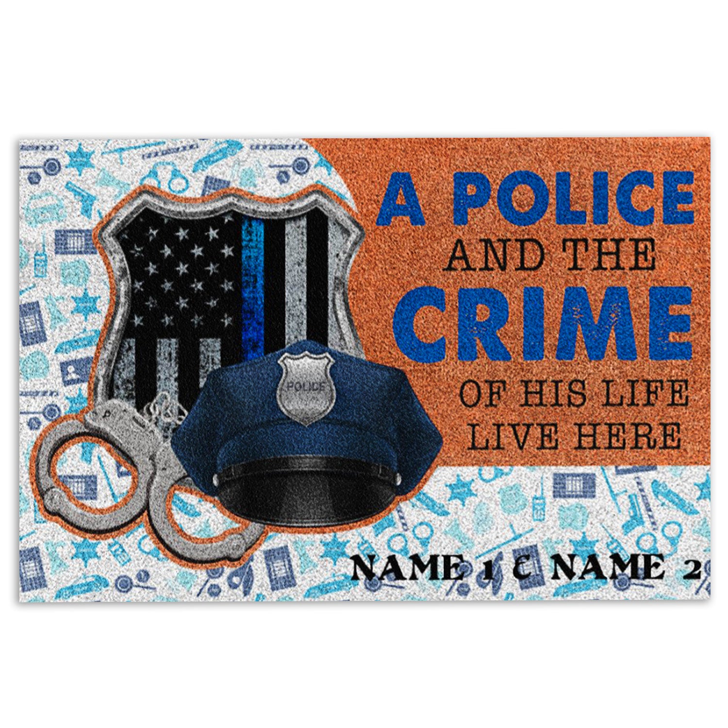 Ohaprints-Doormat-Outdoor-Indoor-Police-And-The-Crime-Of-His-Life-Custom-Personalized-Name-Rubber-Door-Mat-948-18'' x 30''