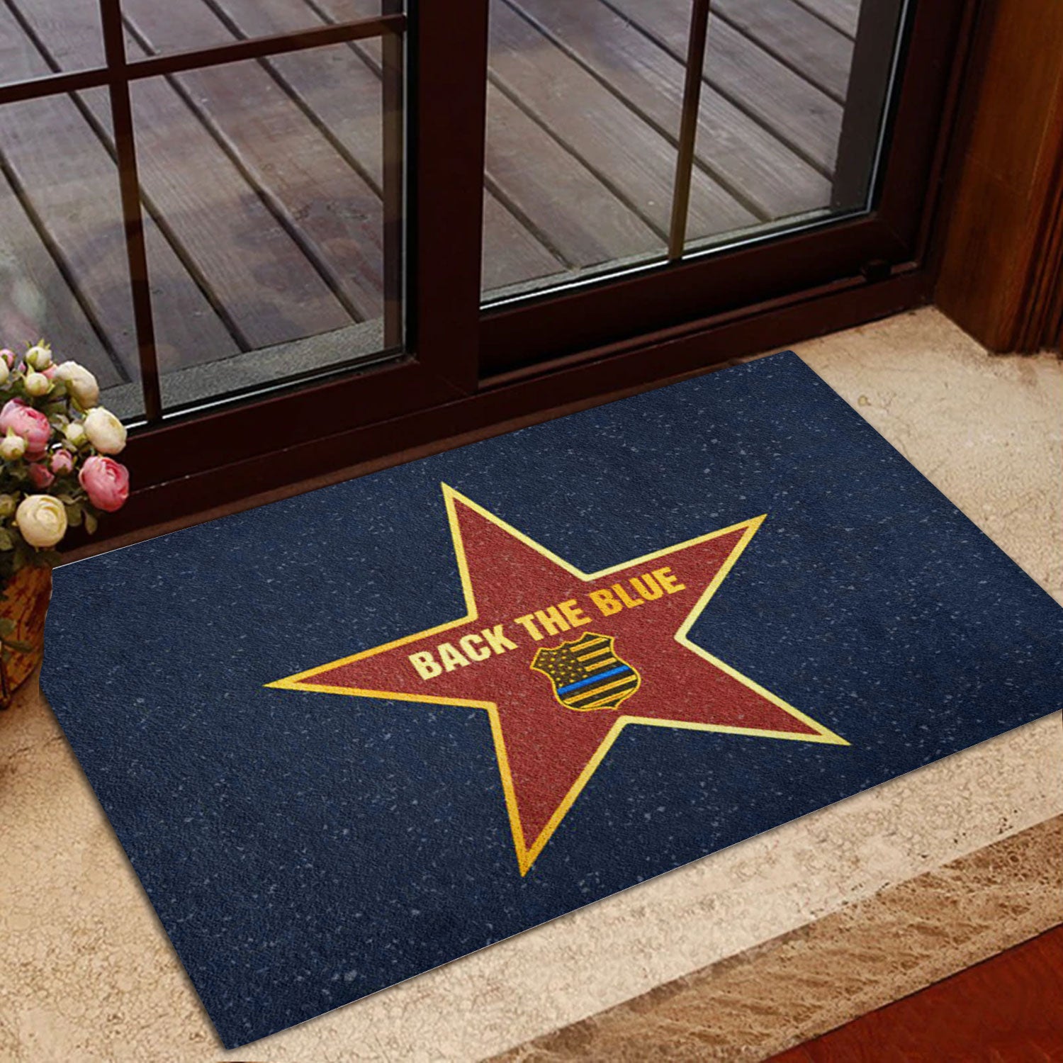 Ohaprints-Doormat-Outdoor-Indoor-Police-Star-Back-The-Blue-Thin-Blue-Line-Rubber-Door-Mat-949-