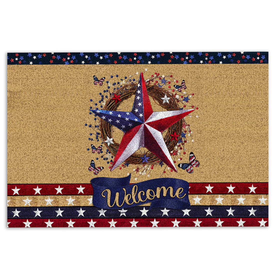 Ohaprints-Doormat-Outdoor-Indoor-American-Stars-Welcome-Fourth-Of-July-Independence-Patriotic-Rubber-Door-Mat-951-18'' x 30''