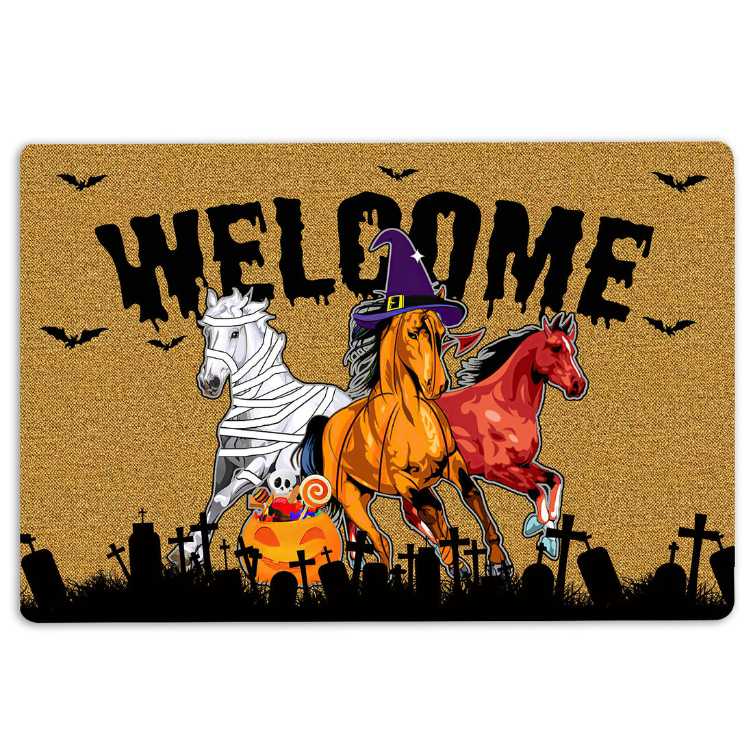 Ohaprints-Doormat-Outdoor-Indoor-Halloween-Welcome-Home-Horse-Happy-Halloween-Horses-Lover-Rubber-Door-Mat-1957-18'' x 30''