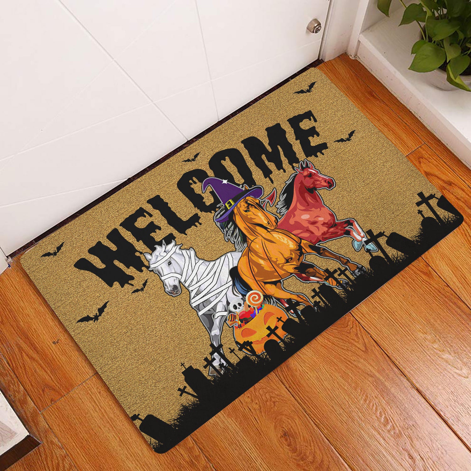 Ohaprints-Doormat-Outdoor-Indoor-Halloween-Welcome-Home-Horse-Happy-Halloween-Horses-Lover-Rubber-Door-Mat-1957-