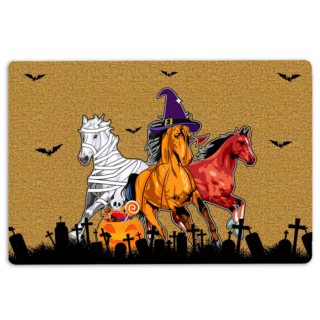 Ohaprints-Doormat-Outdoor-Indoor-Halloween-Horse-Happy-Halloween-Horses-Lovers-Rubber-Door-Mat-1959-18'' x 30''