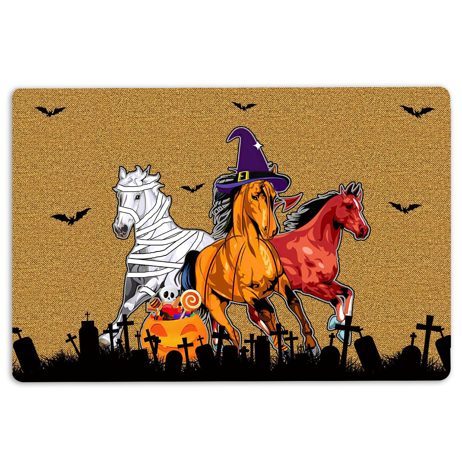 Ohaprints-Doormat-Outdoor-Indoor-Halloween-Horse-Happy-Halloween-Horses-Lovers-Rubber-Door-Mat-1959-18'' x 30''