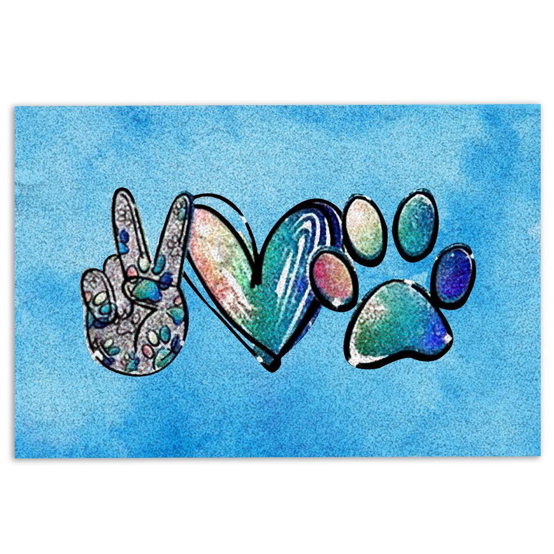 Ohaprints-Doormat-Outdoor-Indoor-Peace-Love-Dogs-Dog-Paw-Glitter-Color-Rubber-Door-Mat-986-18'' x 30''