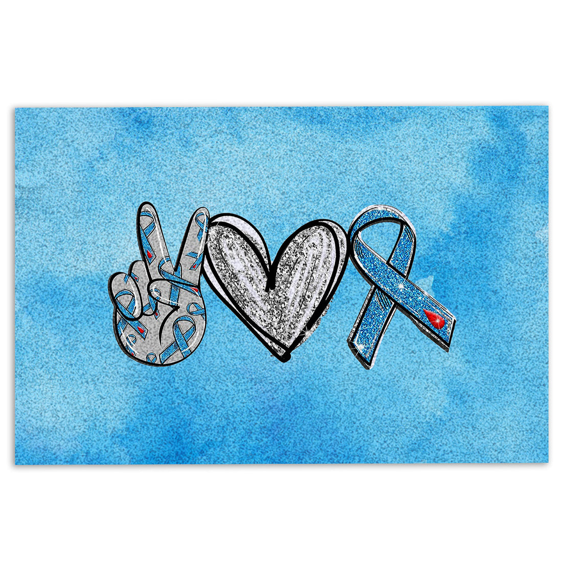 Ohaprints-Doormat-Outdoor-Indoor-Peace-Love-Cure-Diabetes-Awareness-Blue-Ribbon-Glitter-Rubber-Door-Mat-988-18'' x 30''