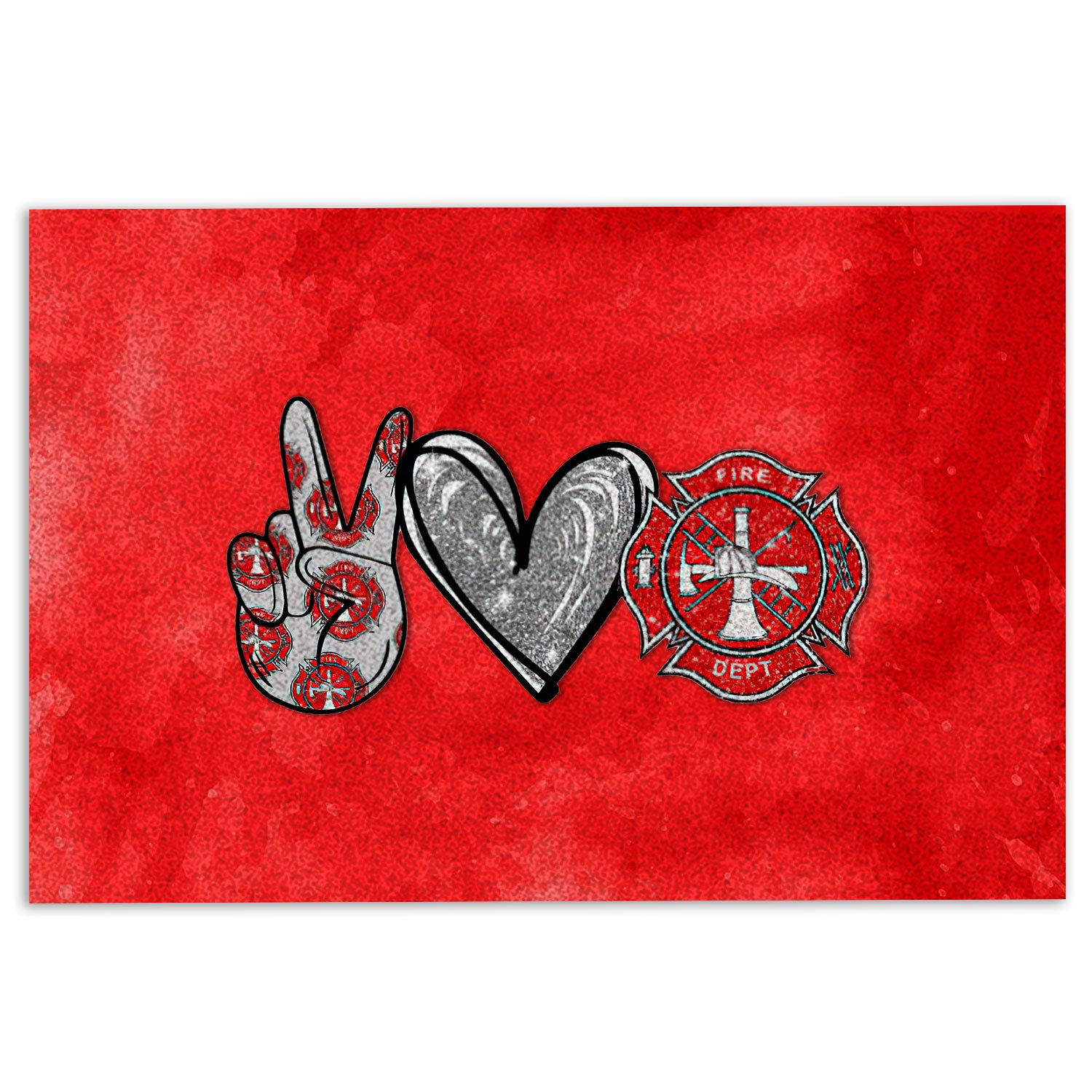 Ohaprints-Doormat-Outdoor-Indoor-Peace-Love-Firefighter-Thin-Red-Line-Fireman-Glitter-Rubber-Door-Mat-989-18'' x 30''