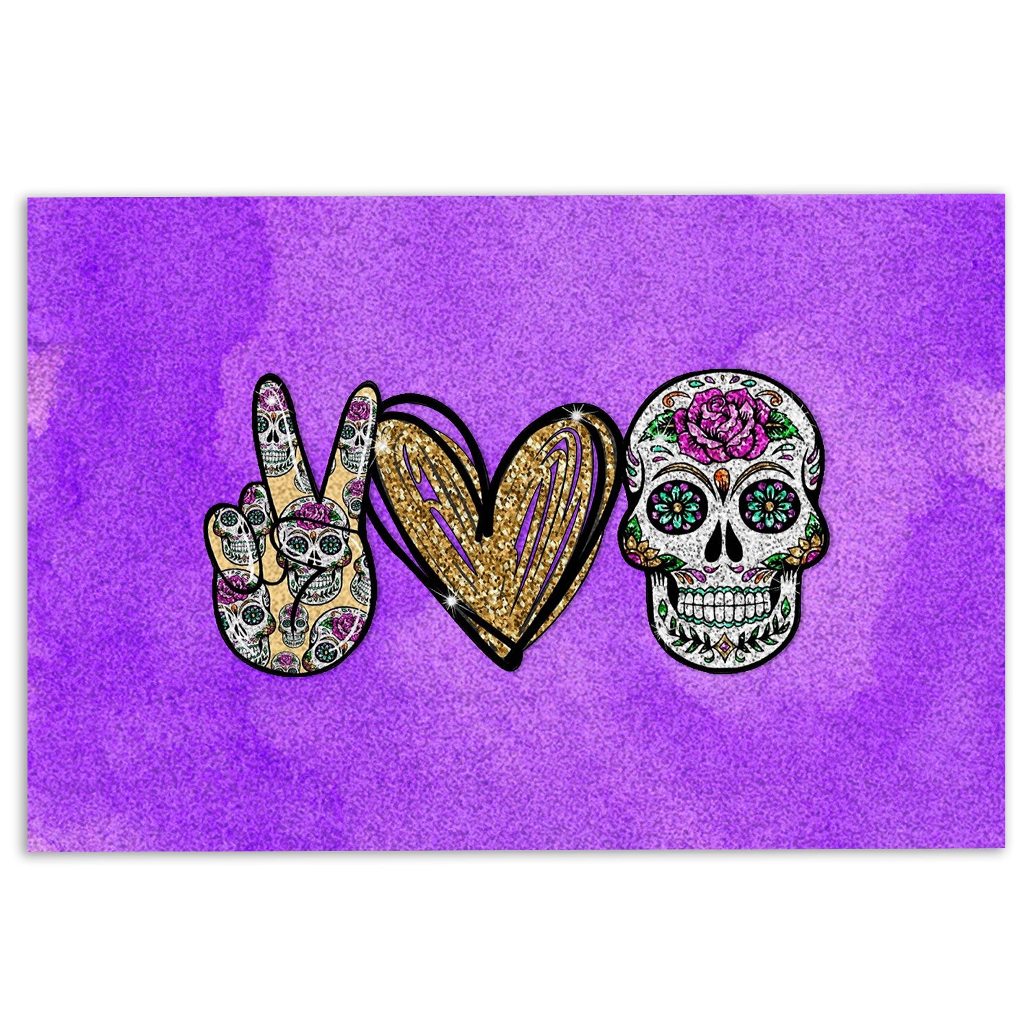 Ohaprints-Doormat-Outdoor-Indoor-Peace-Love-Skull-Gothic-Skull-Skeleton-Sugar-Skull-Rubber-Door-Mat-991-18'' x 30''