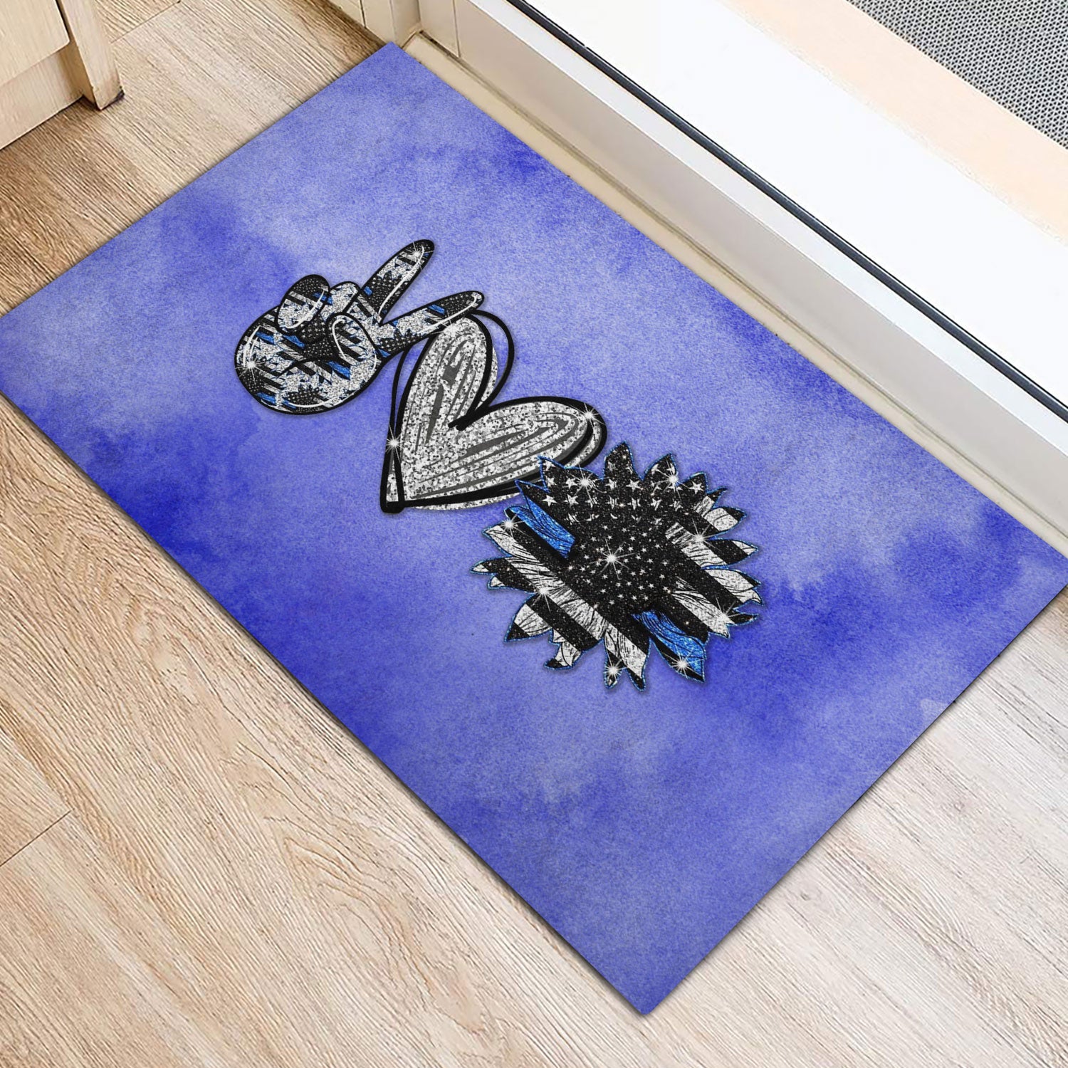 Ohaprints-Doormat-Outdoor-Indoor-Peace-Love-Back-The-Blue-Police-Officer-Sunflower-Thin-Blue-Line-Rubber-Door-Mat-992-