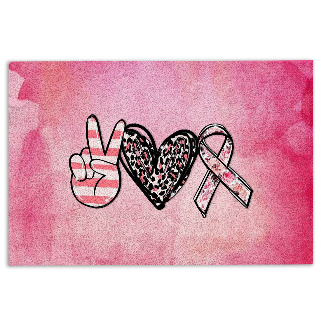 Ohaprints-Doormat-Outdoor-Indoor-Peace-Love-Cure-Breast-Cancer-Awareness-Pink-Ribbons-Leopard-Rubber-Door-Mat-994-18'' x 30''