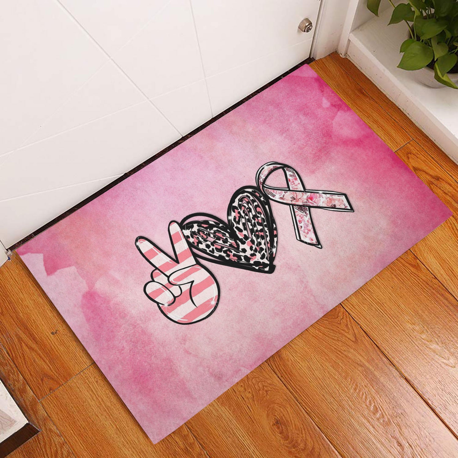Ohaprints-Doormat-Outdoor-Indoor-Peace-Love-Cure-Breast-Cancer-Awareness-Pink-Ribbons-Leopard-Rubber-Door-Mat-994-