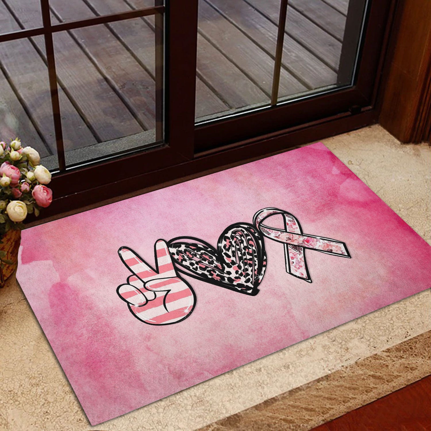Ohaprints-Doormat-Outdoor-Indoor-Peace-Love-Cure-Breast-Cancer-Awareness-Pink-Ribbons-Leopard-Rubber-Door-Mat-994-