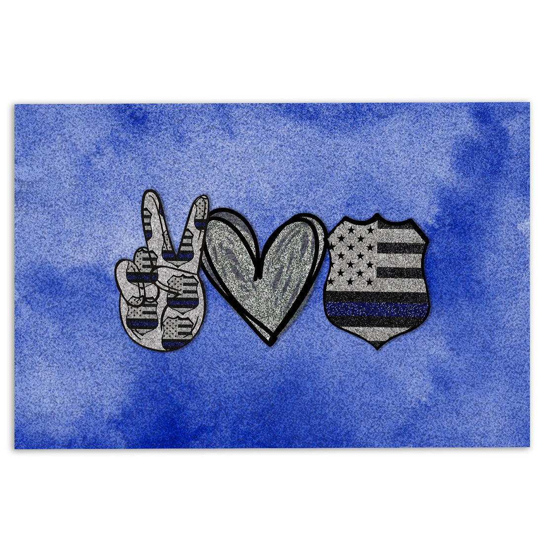 Ohaprints-Doormat-Outdoor-Indoor-Peace-Love-Back-The-Blue-Police-Officers-Thin-Blue-Line-Glitter-Rubber-Door-Mat-995-18'' x 30''